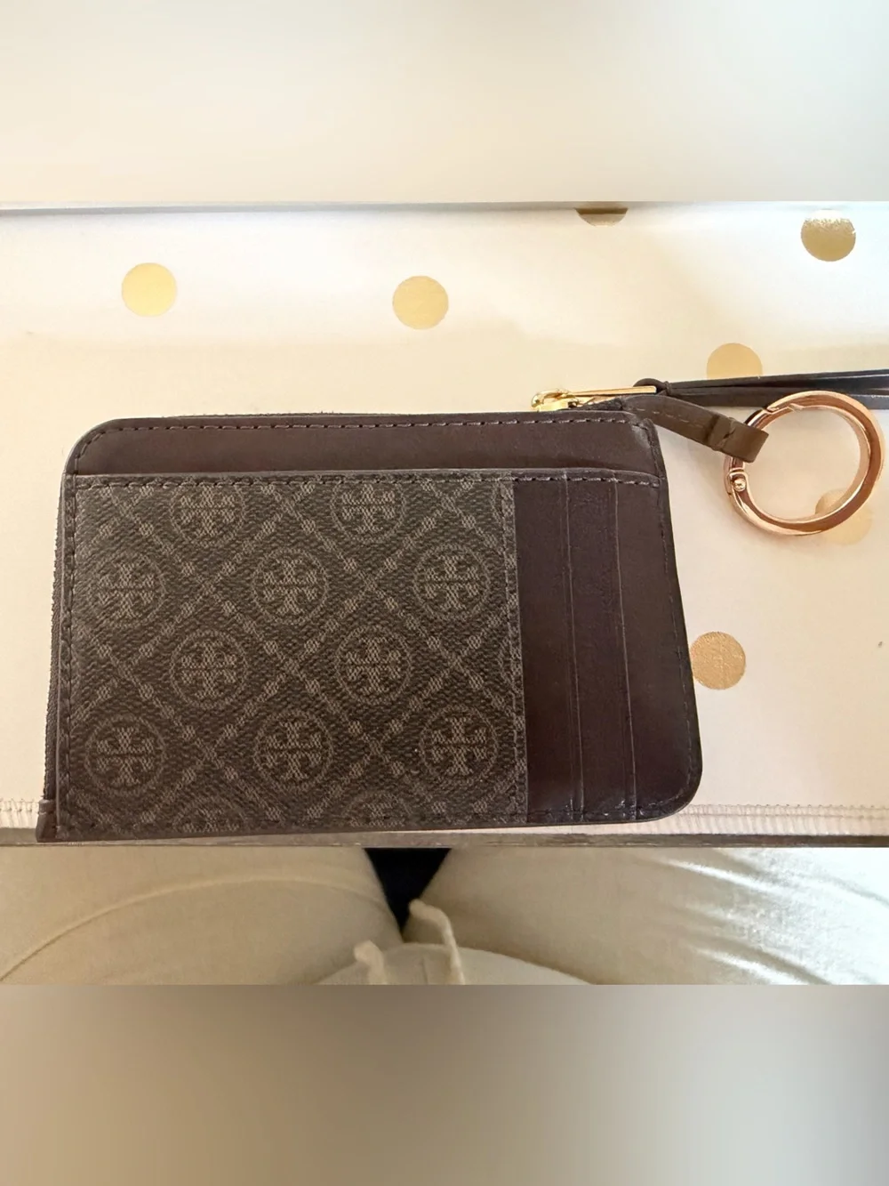 Tory Burch Brown Leather Wristlet Key Wallet